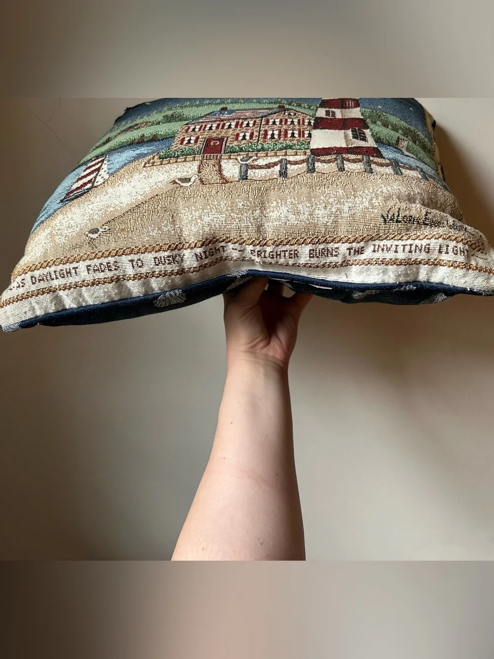 Vintage Nautical Lighthouse Tapestry Throw Pillow